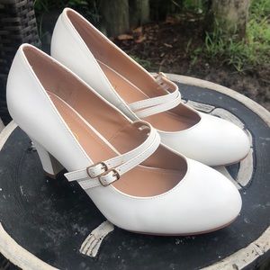 White , bo peep heels , never been worn